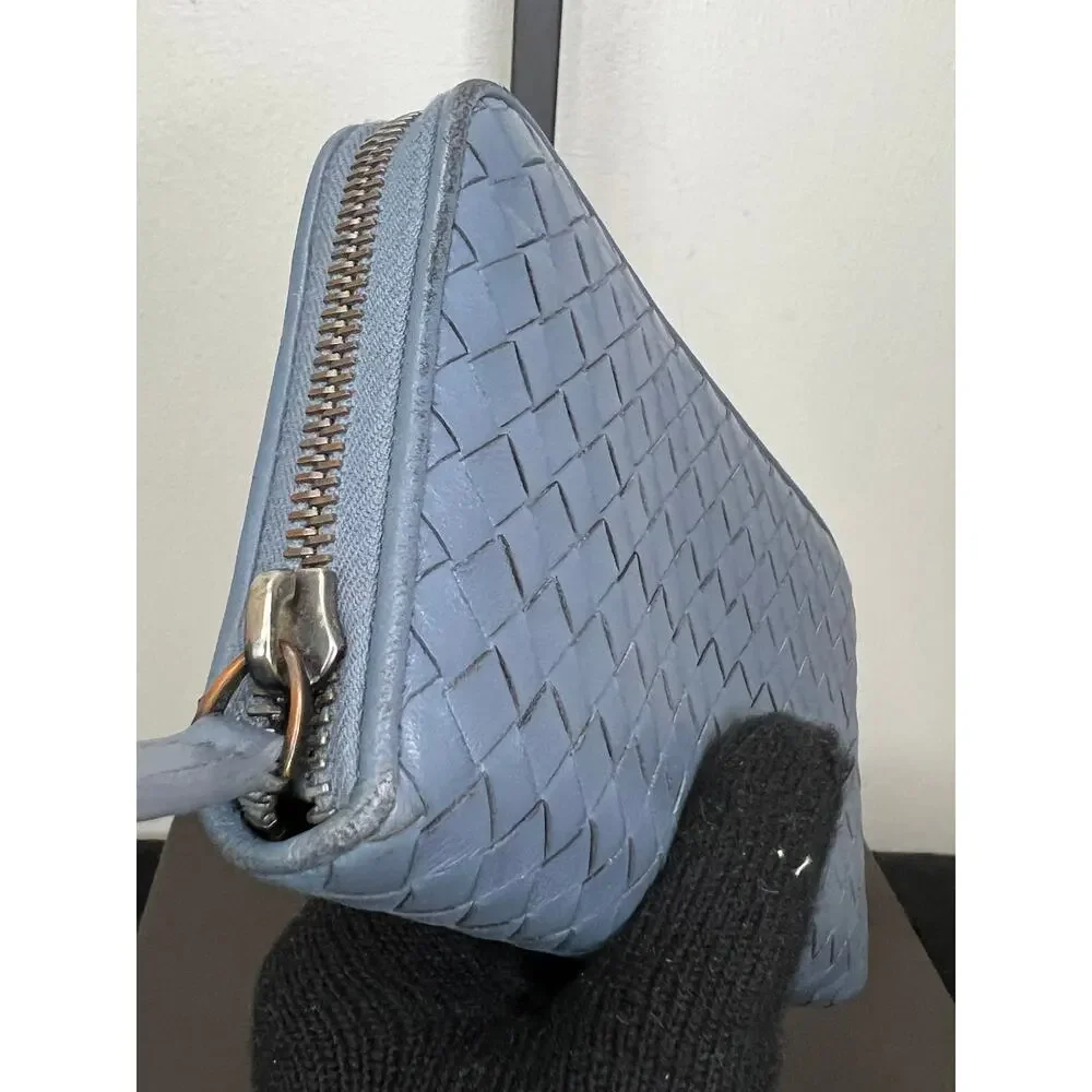 Bottega Veneta Intrecciato Blue Zip Around Wallet Box Dust Bag